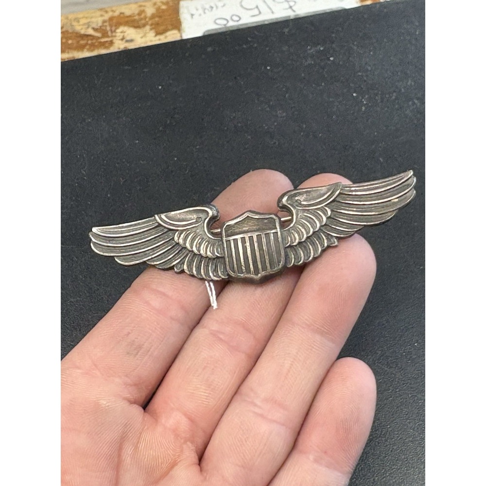 Original WW2 USAAF US Army Air Force Sterling Silver 3' Pilots Wings Badge WWII
